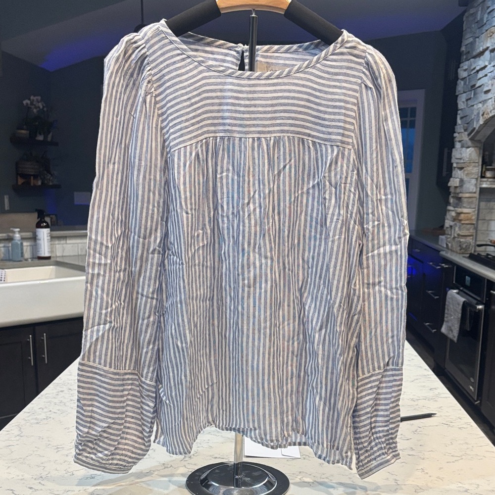 LOFT Blue and White Striped Blouse